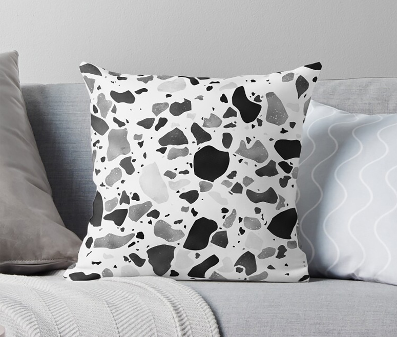 Terrazzo noir gris blanc